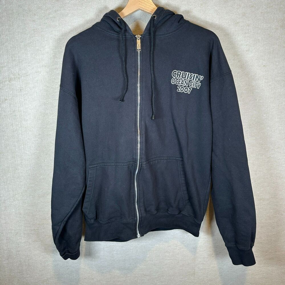 Chevrolet Racing Hoodie Mens XL Black Cruisin Ocean City 2007 Zip Up Graphic